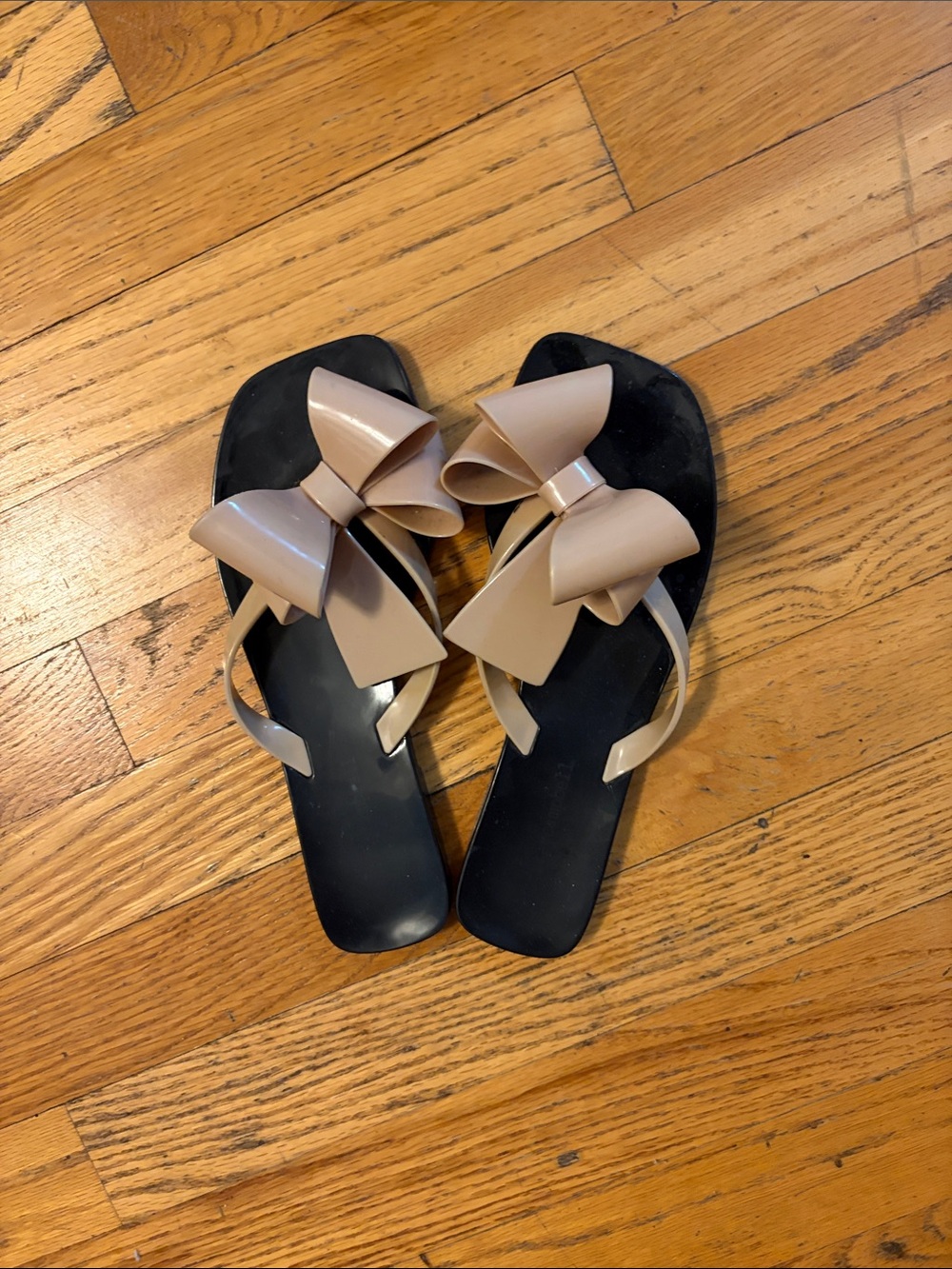 Jeffrey Campbell Blush & Black Slide Sandals with Bow Accent